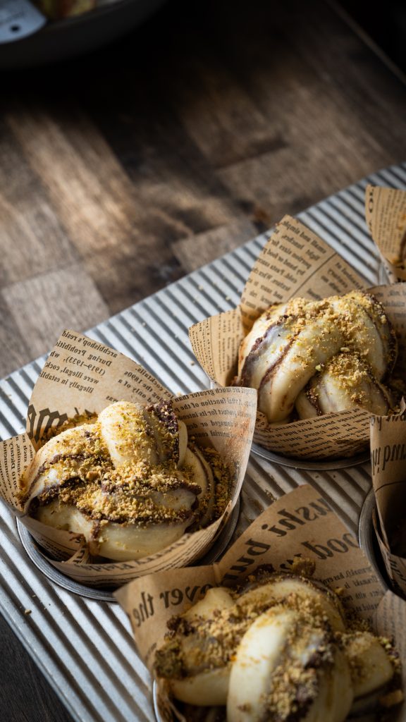 braided chocolate pistachio buns